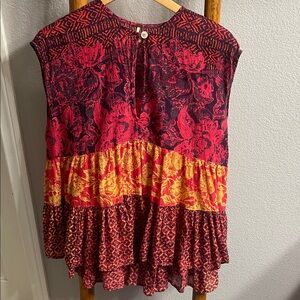 Free People Red and Yellow Floral Tunic